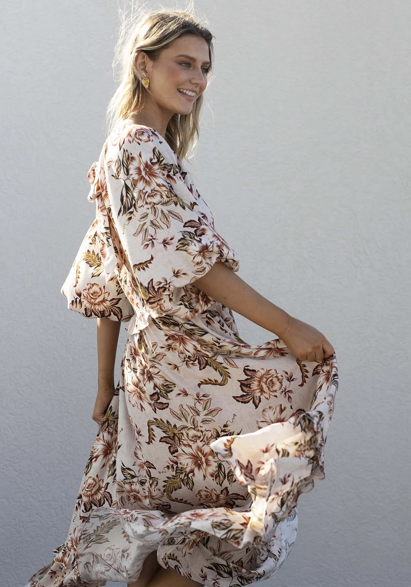 Savannah Blooms Maxi Dress with Sleeve