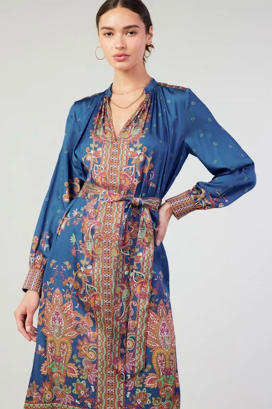 SILKY PAISLEY DRESS WITH BELT