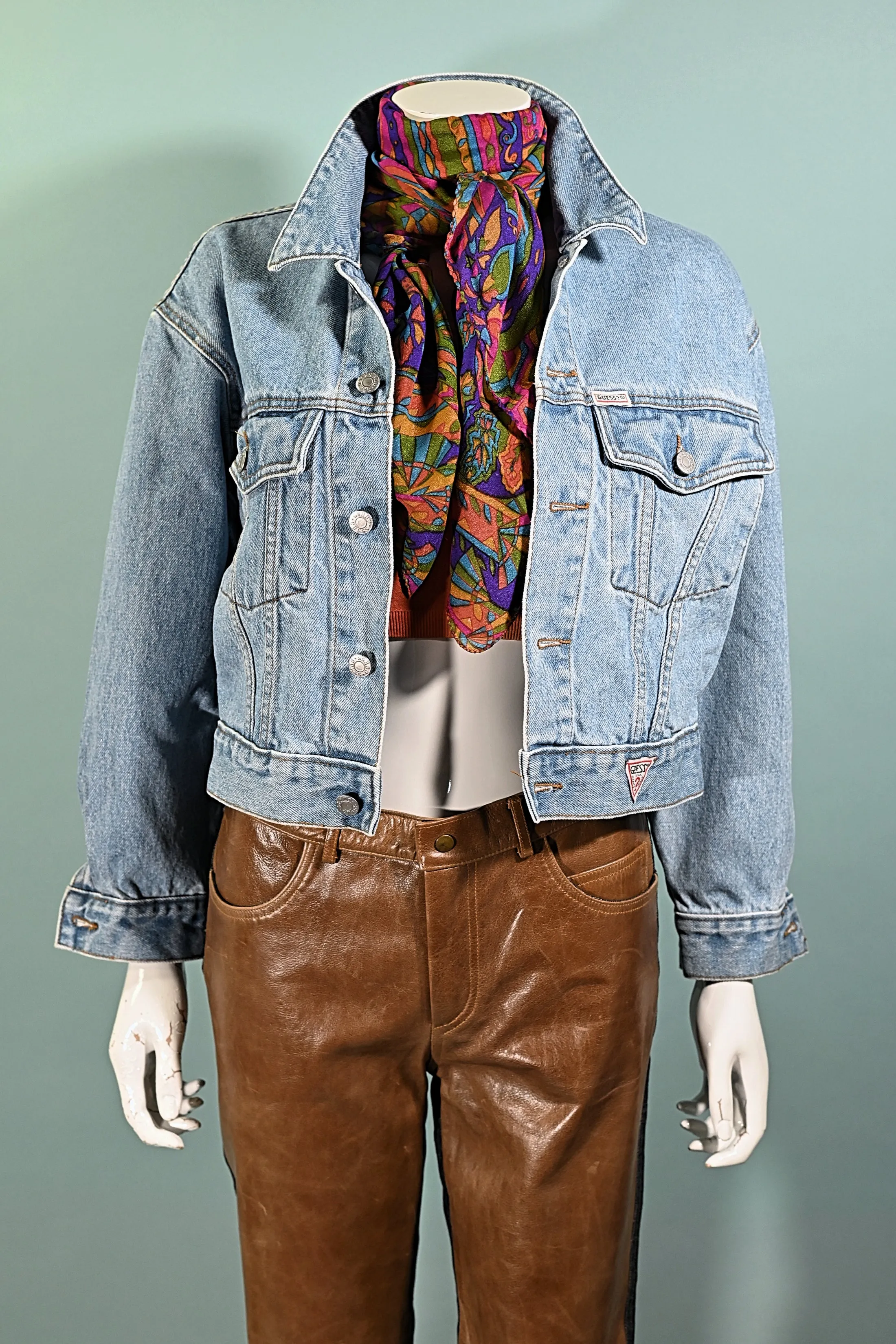 SOLD 80s Guess Cropped Acid Washed Denim Jacket, Georges Marciano S