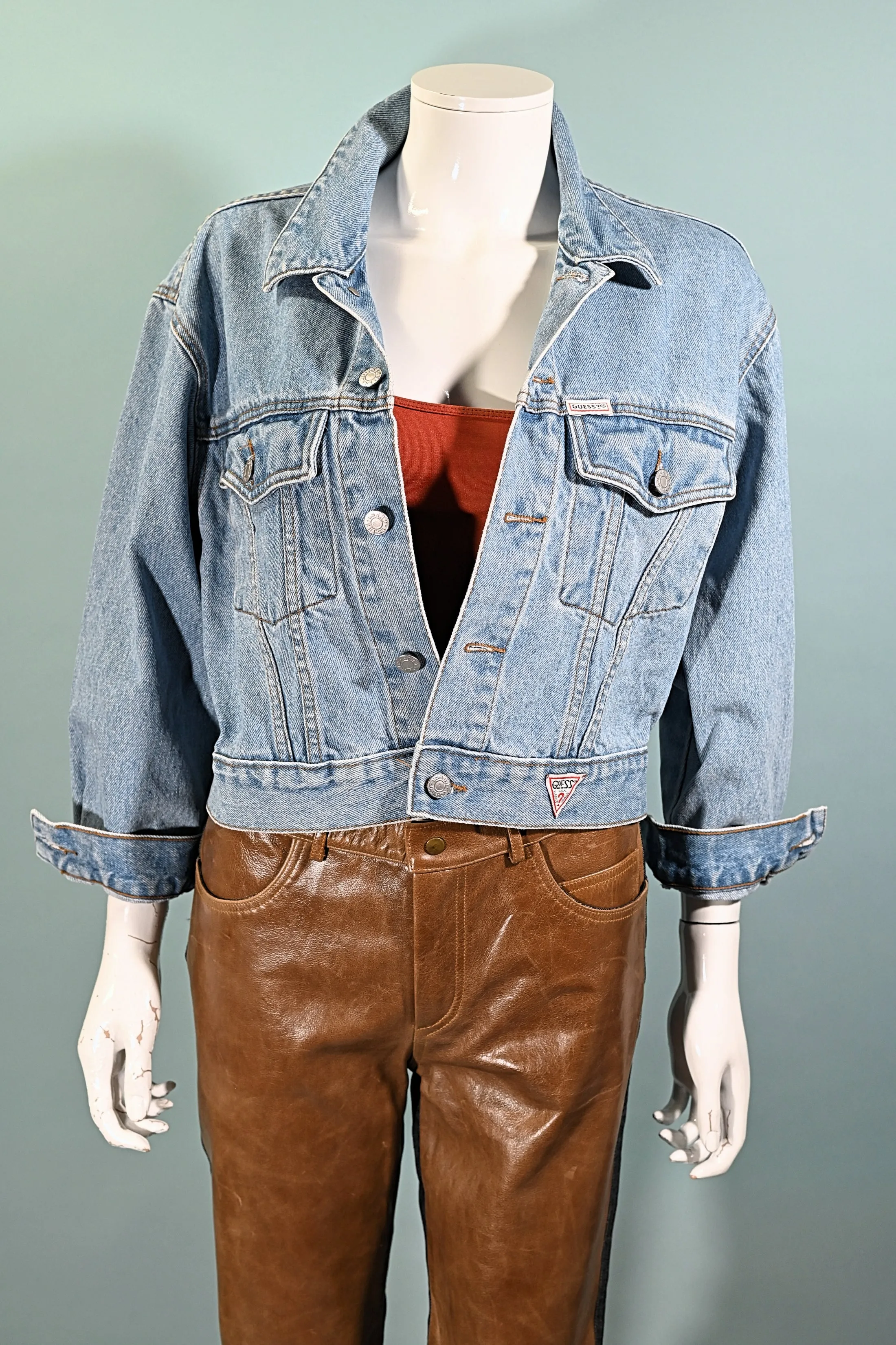 SOLD 80s Guess Cropped Acid Washed Denim Jacket, Georges Marciano S