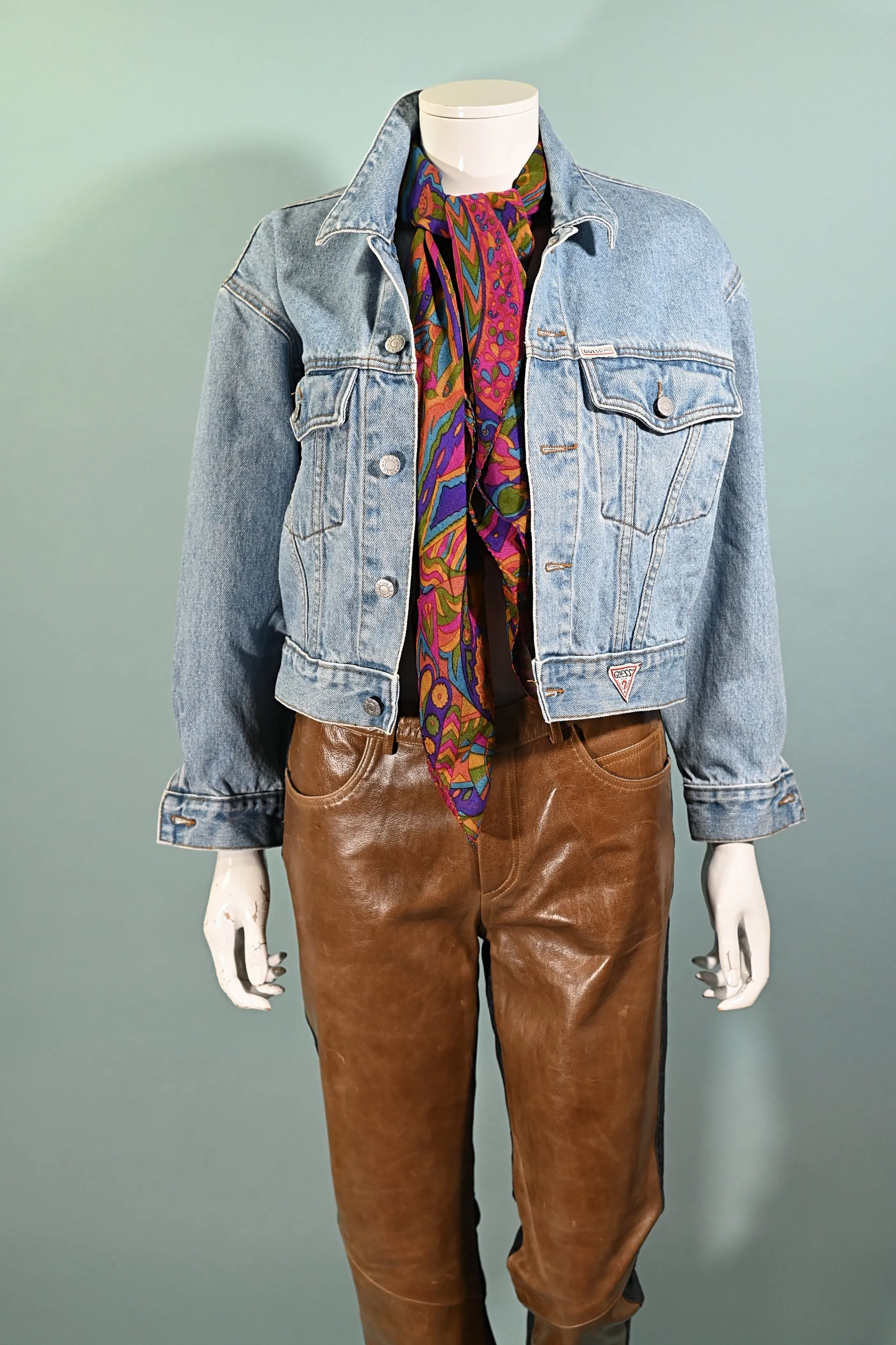 SOLD 80s Guess Cropped Acid Washed Denim Jacket, Georges Marciano S