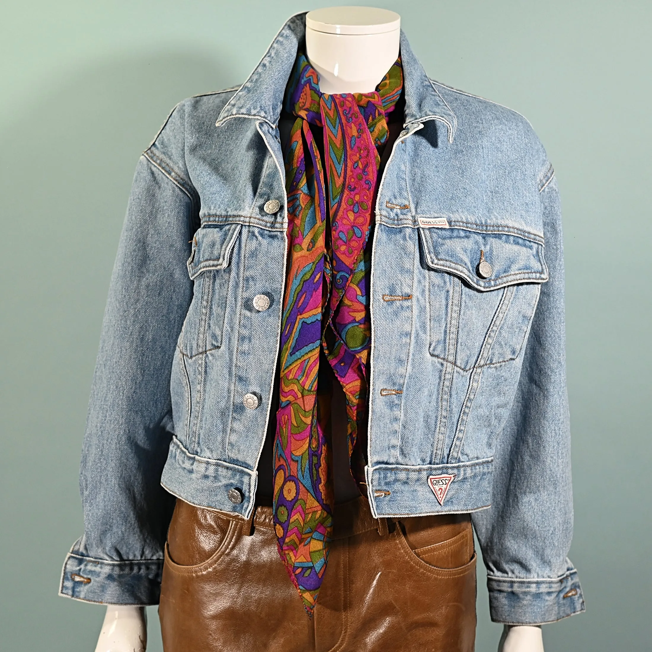 SOLD 80s Guess Cropped Acid Washed Denim Jacket, Georges Marciano S