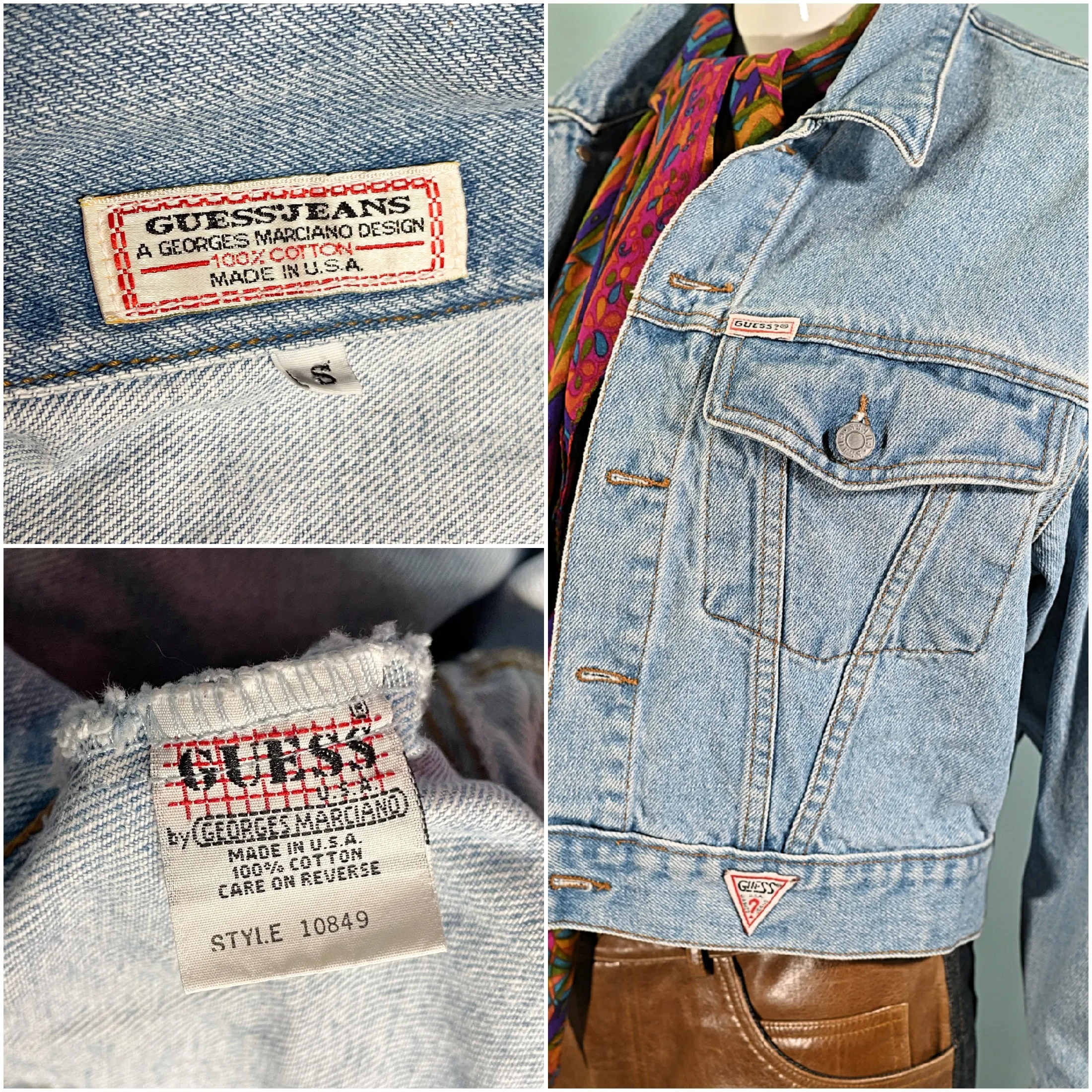 SOLD 80s Guess Cropped Acid Washed Denim Jacket, Georges Marciano S