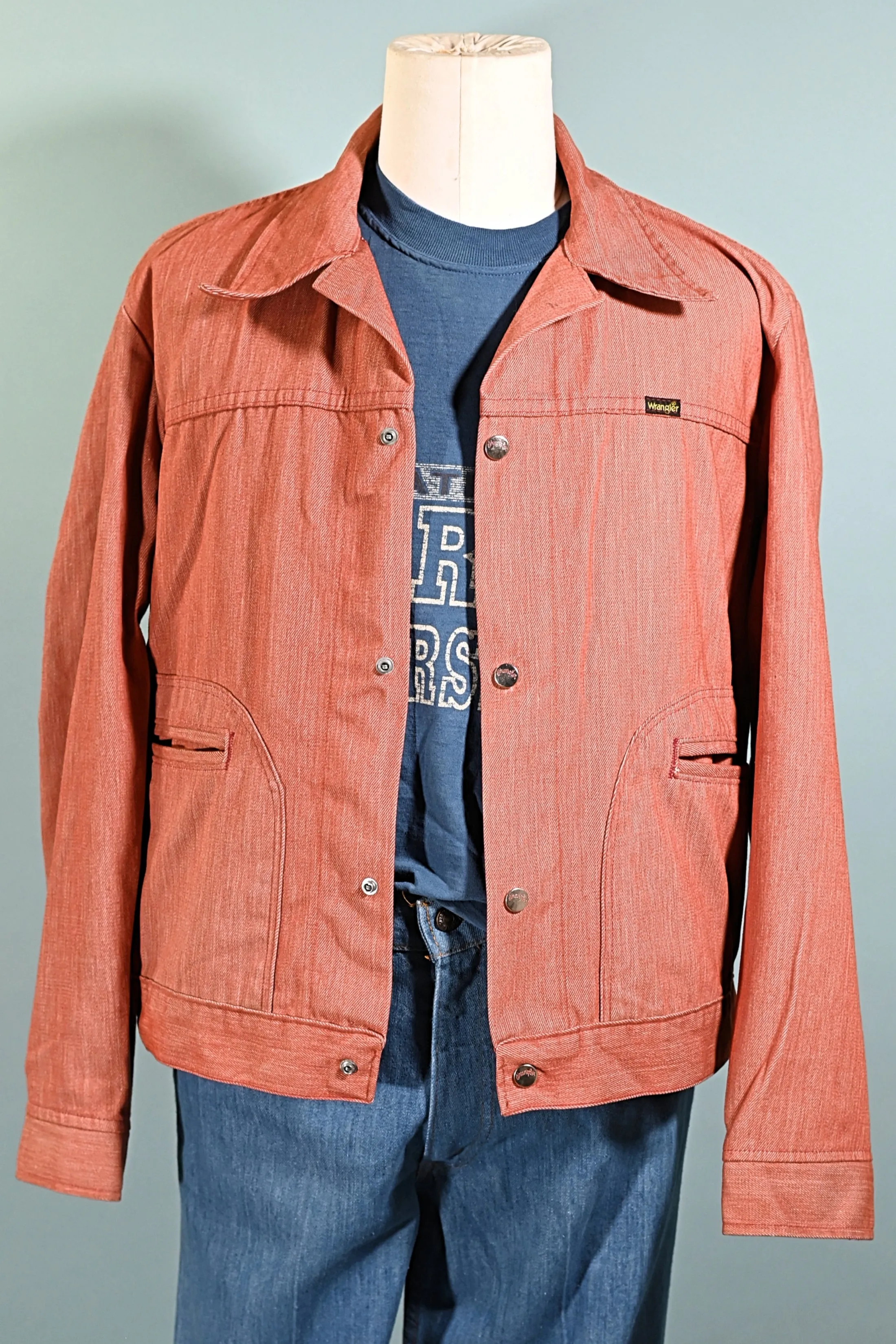 SOLD Vintage 70s Wrangler Jacket, Orange Denim Boyfriend Jacket