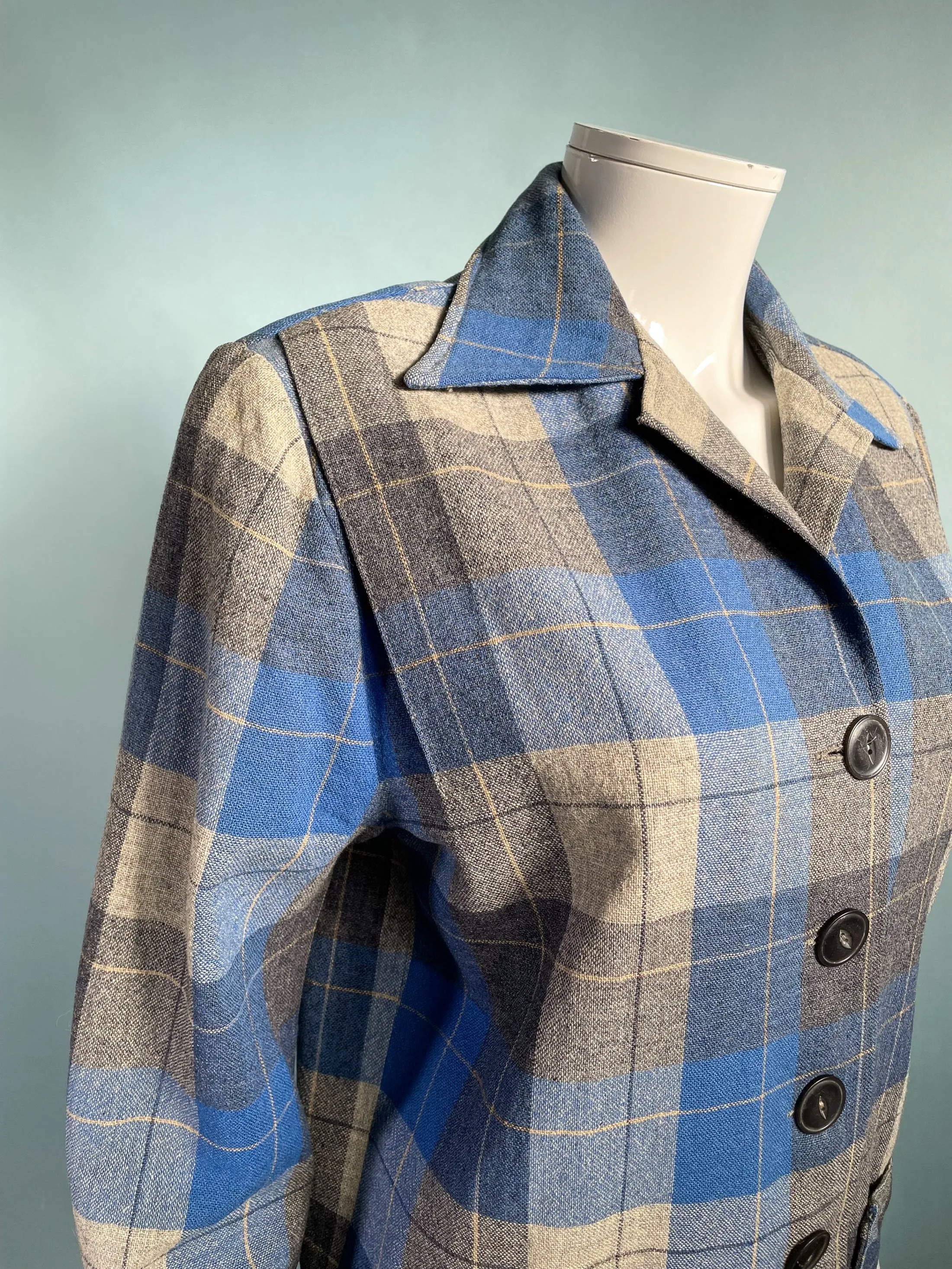 SOLD Vintage Wool 49er Jacket, Blue/Grey Plaid Swingster Jackets L