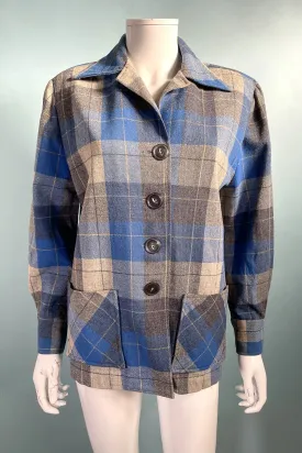 SOLD Vintage Wool 49er Jacket, Blue/Grey Plaid Swingster Jackets L