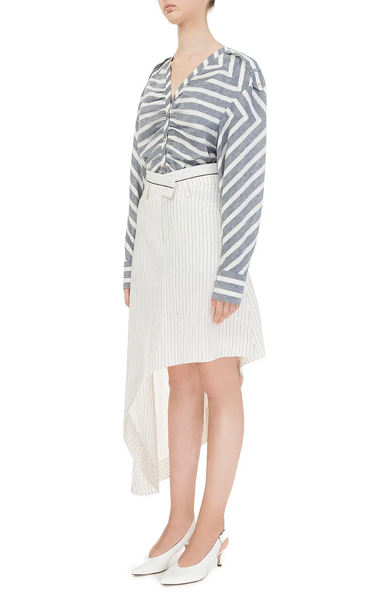 Striped asymmetric skirt