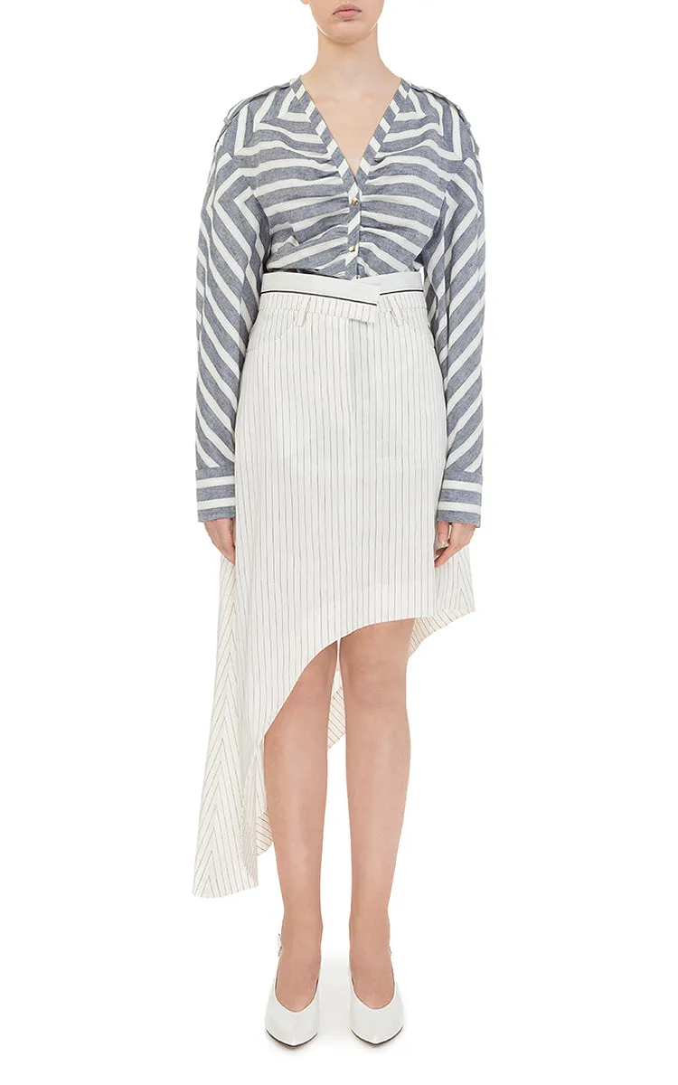 Striped asymmetric skirt