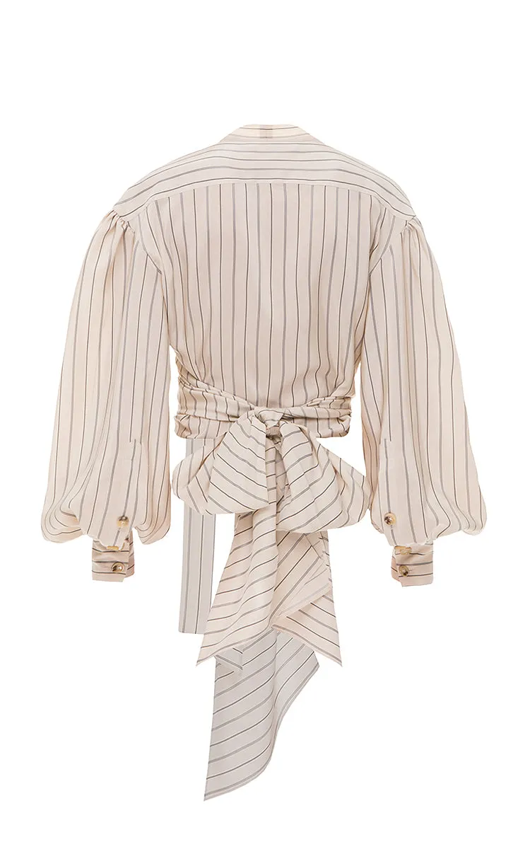 Stripped wrap blouse