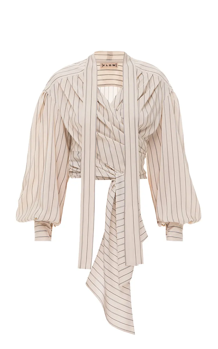 Stripped wrap blouse