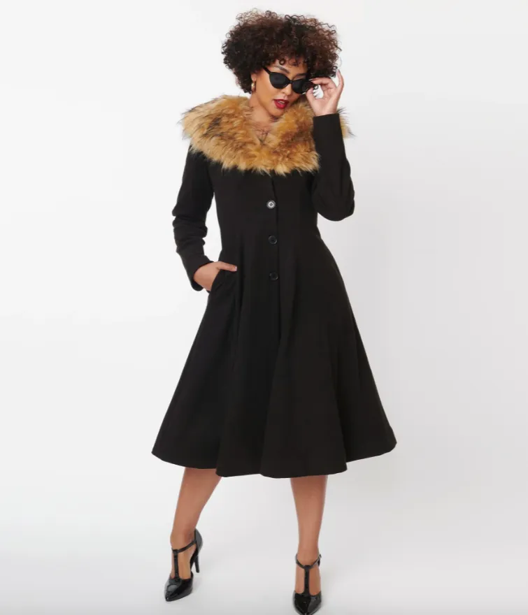 Swing Coat With Faux Fur Collar