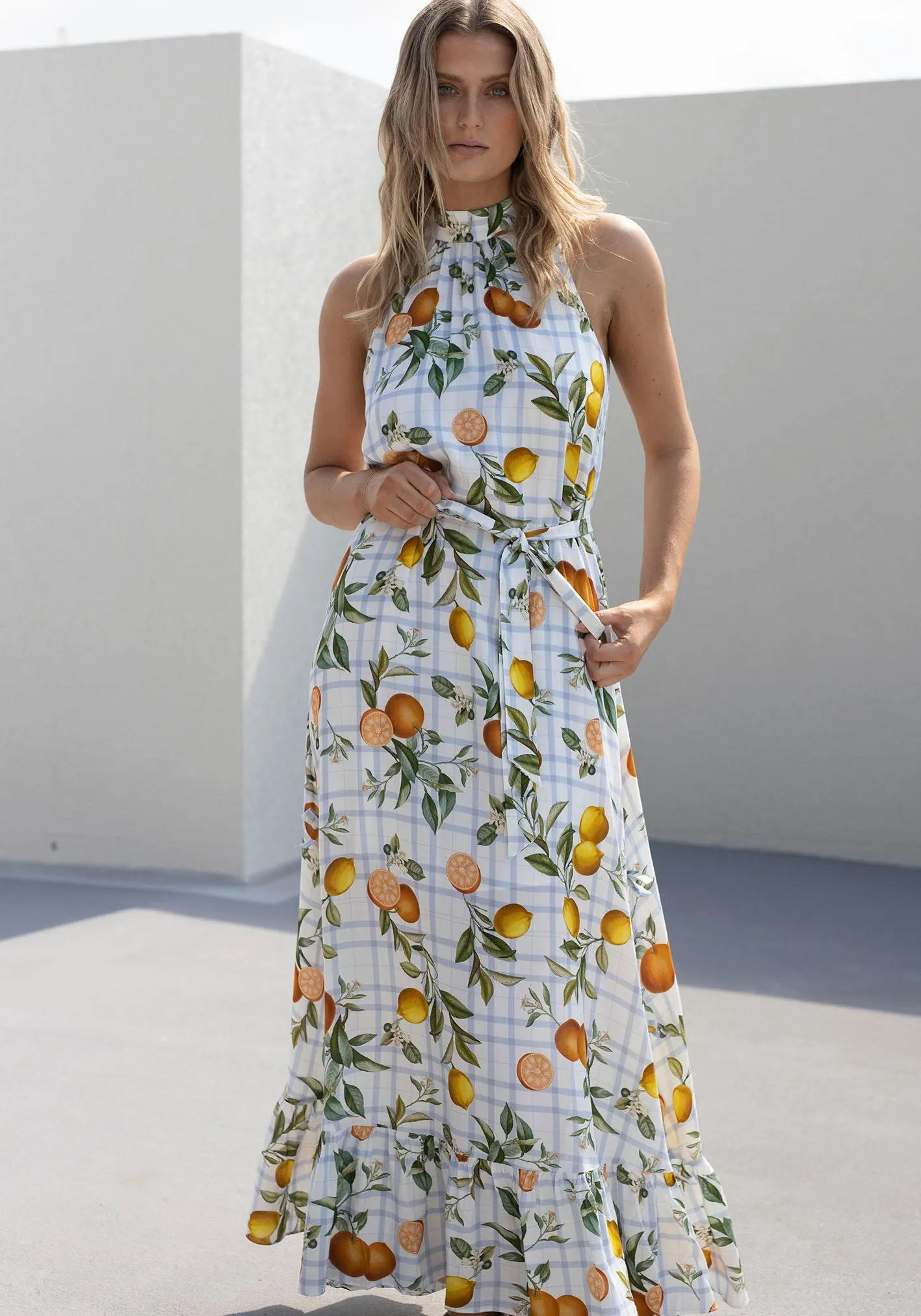 Tropical Picnic Halter Maxi Dress