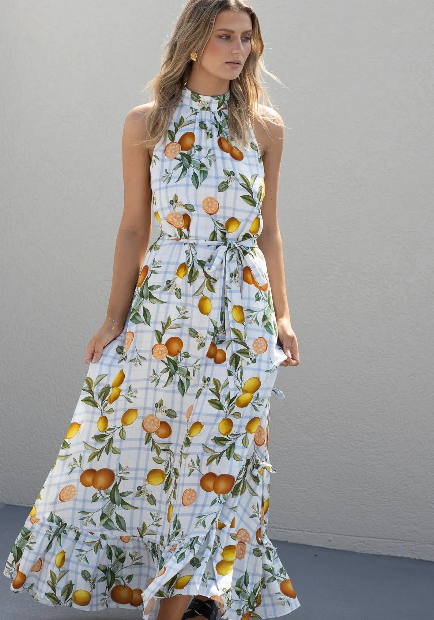 Tropical Picnic Halter Maxi Dress