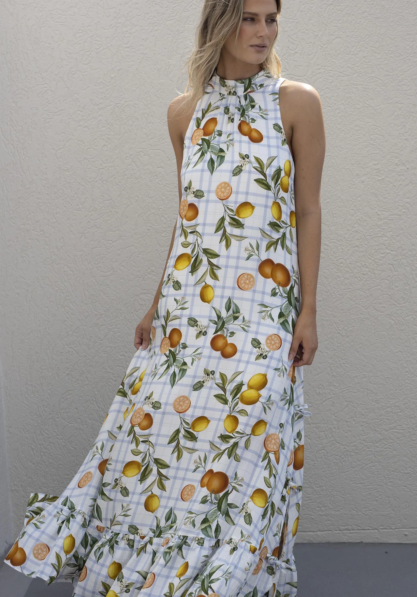 Tropical Picnic Halter Maxi Dress