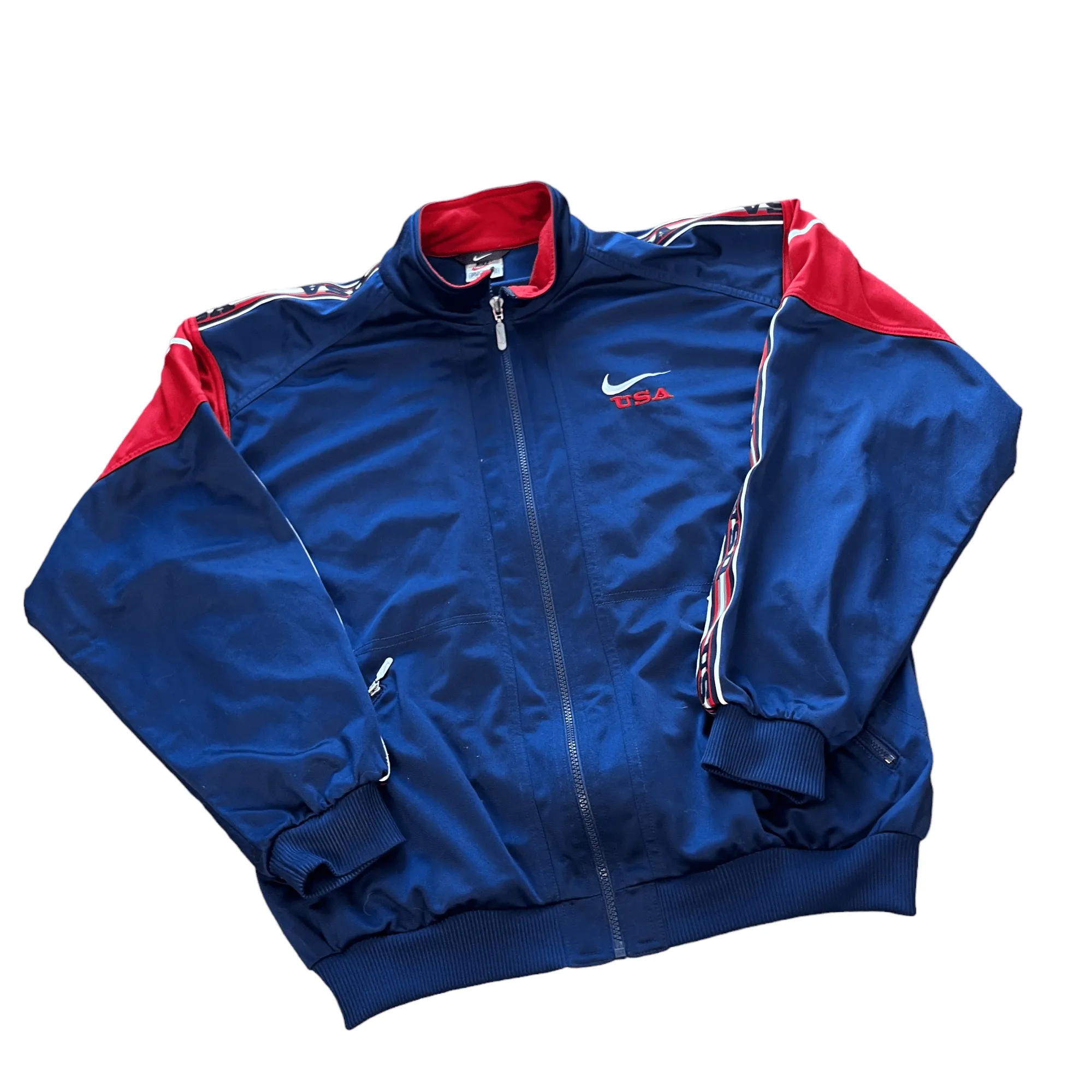 Vintage 90s Navy Blue   Red Nike Jacket - Medium