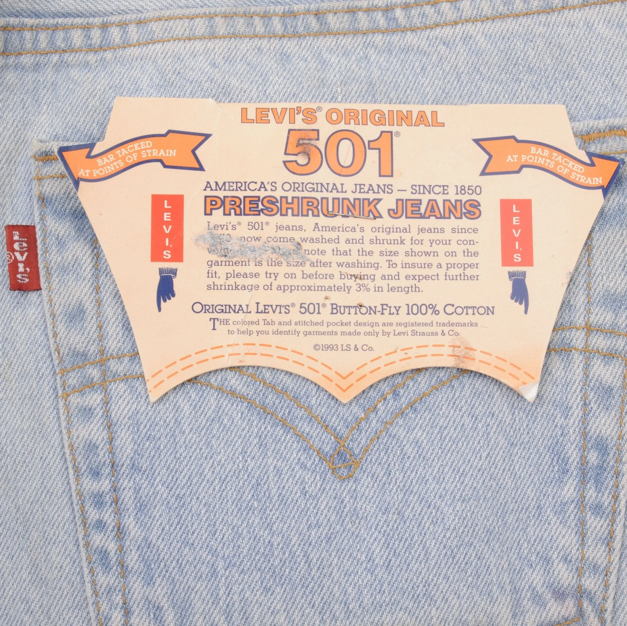 VINTAGE DEADSTOCK LEVIS 501 PRESHRUNK JEANS LIGHT BLUE 1990S W34 L36 MADE IN USA