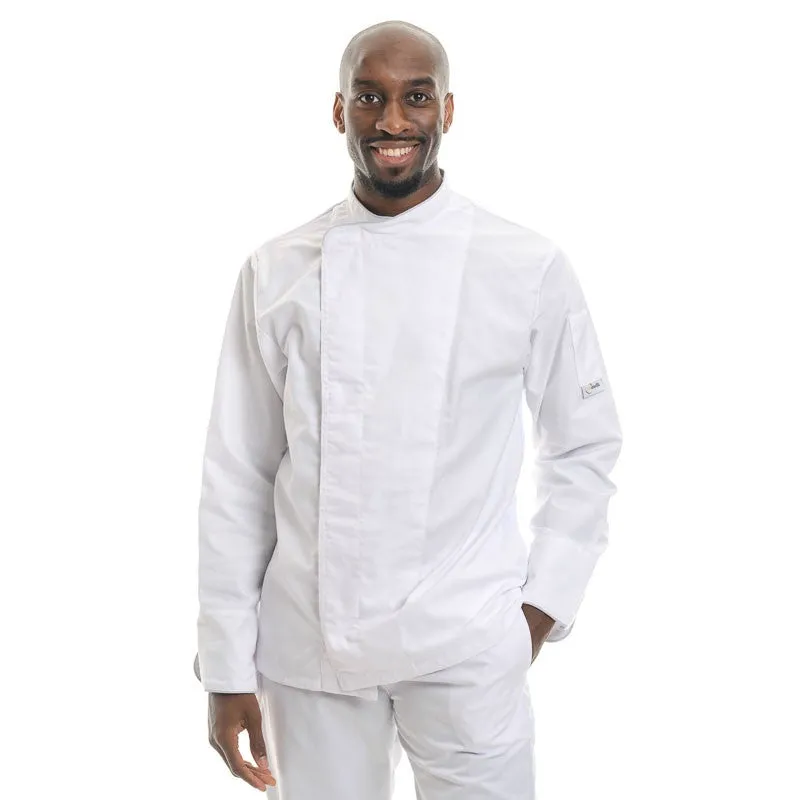 White Short Sleeve or Long Sleeve Kitchen Coat with Gray Piping - MANELLI