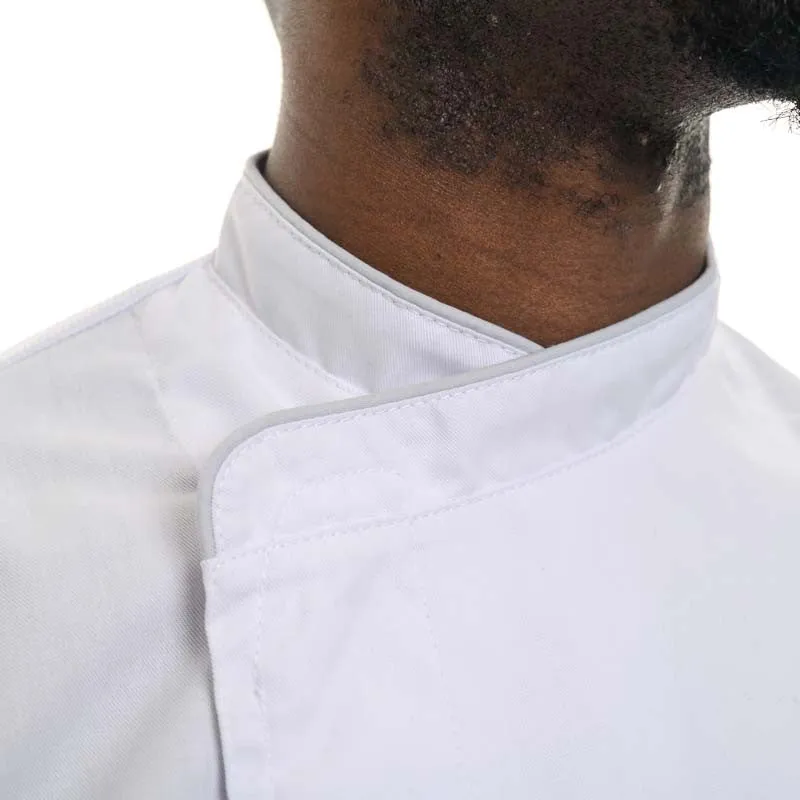 White Short Sleeve or Long Sleeve Kitchen Coat with Gray Piping - MANELLI