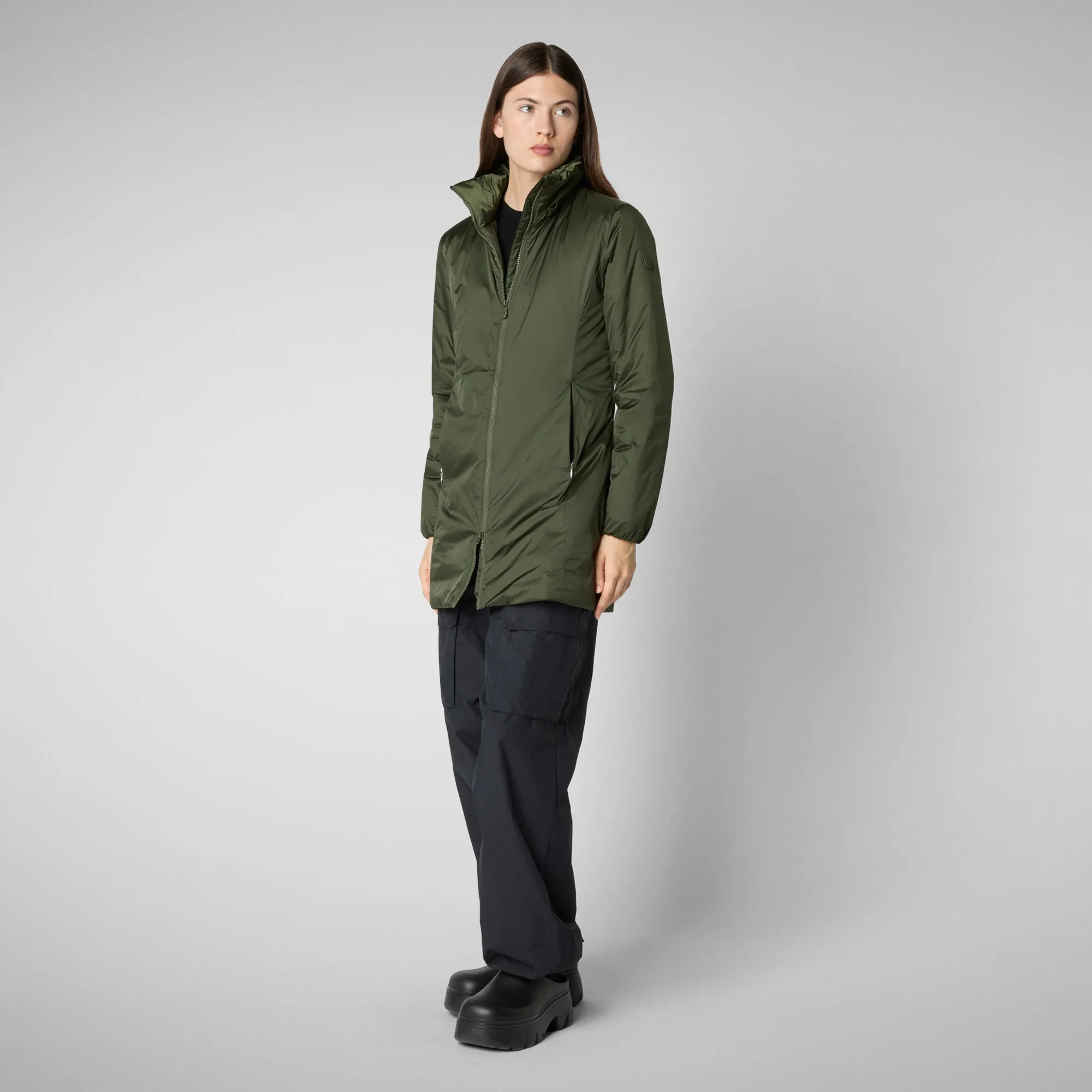 Woman's hooded coat Rhia in pine green