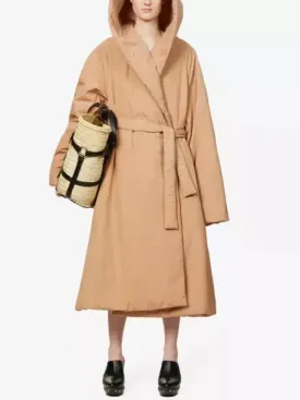 Women’s Belted Padded Wrap Coat in Beige