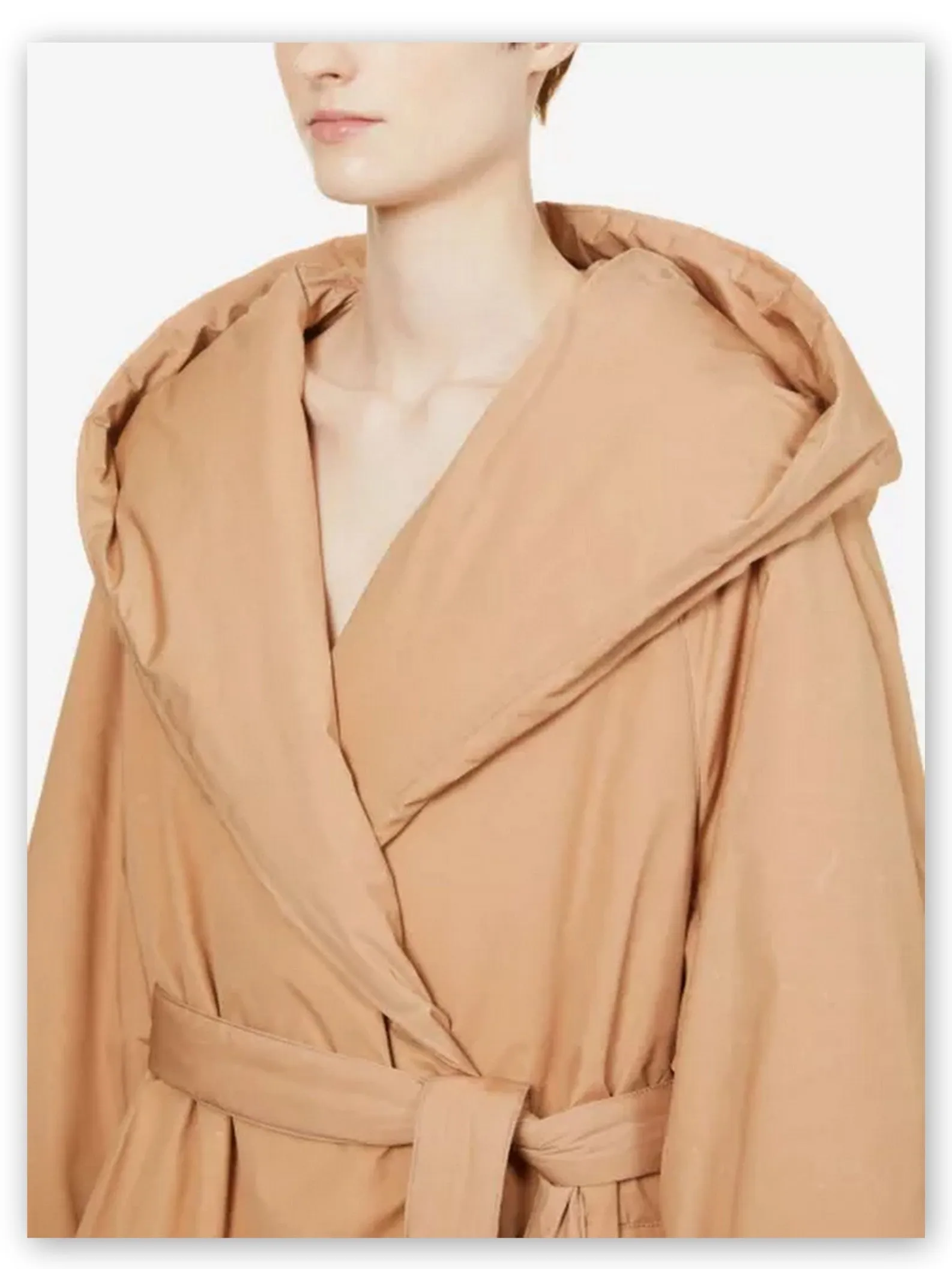 Women’s Belted Padded Wrap Coat in Beige