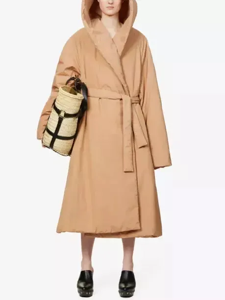 Women’s Belted Padded Wrap Coat in Beige