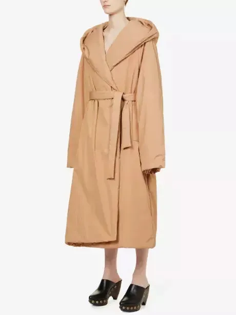 Women’s Belted Padded Wrap Coat in Beige