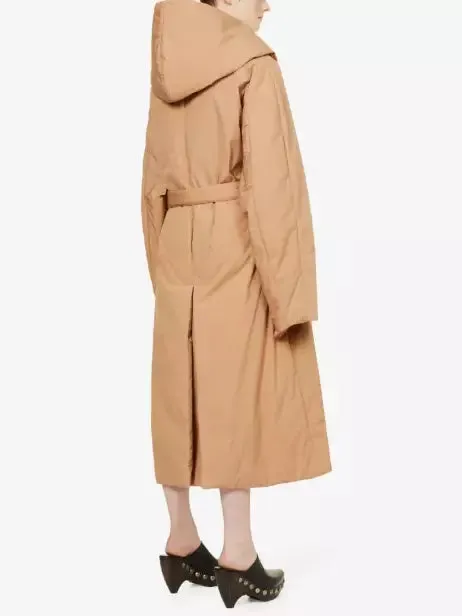 Women’s Belted Padded Wrap Coat in Beige