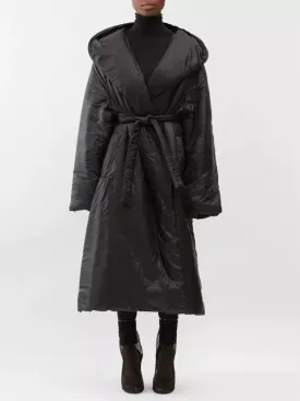 Women’s Belted Padded Wrap Coat in Black