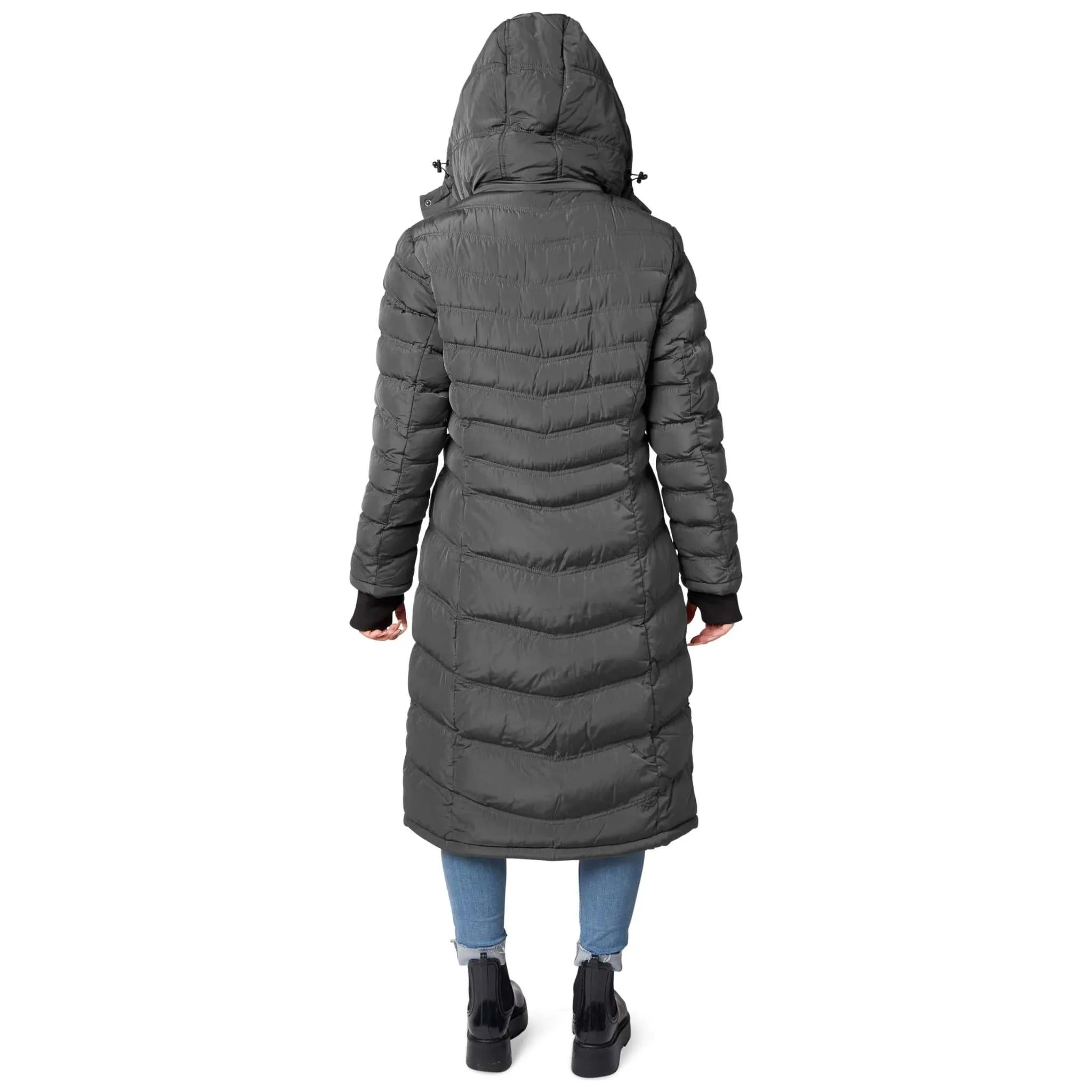 Women's Maxi Coat - Water-Resistant, Polar Fleece Lined, and Detachable Hood