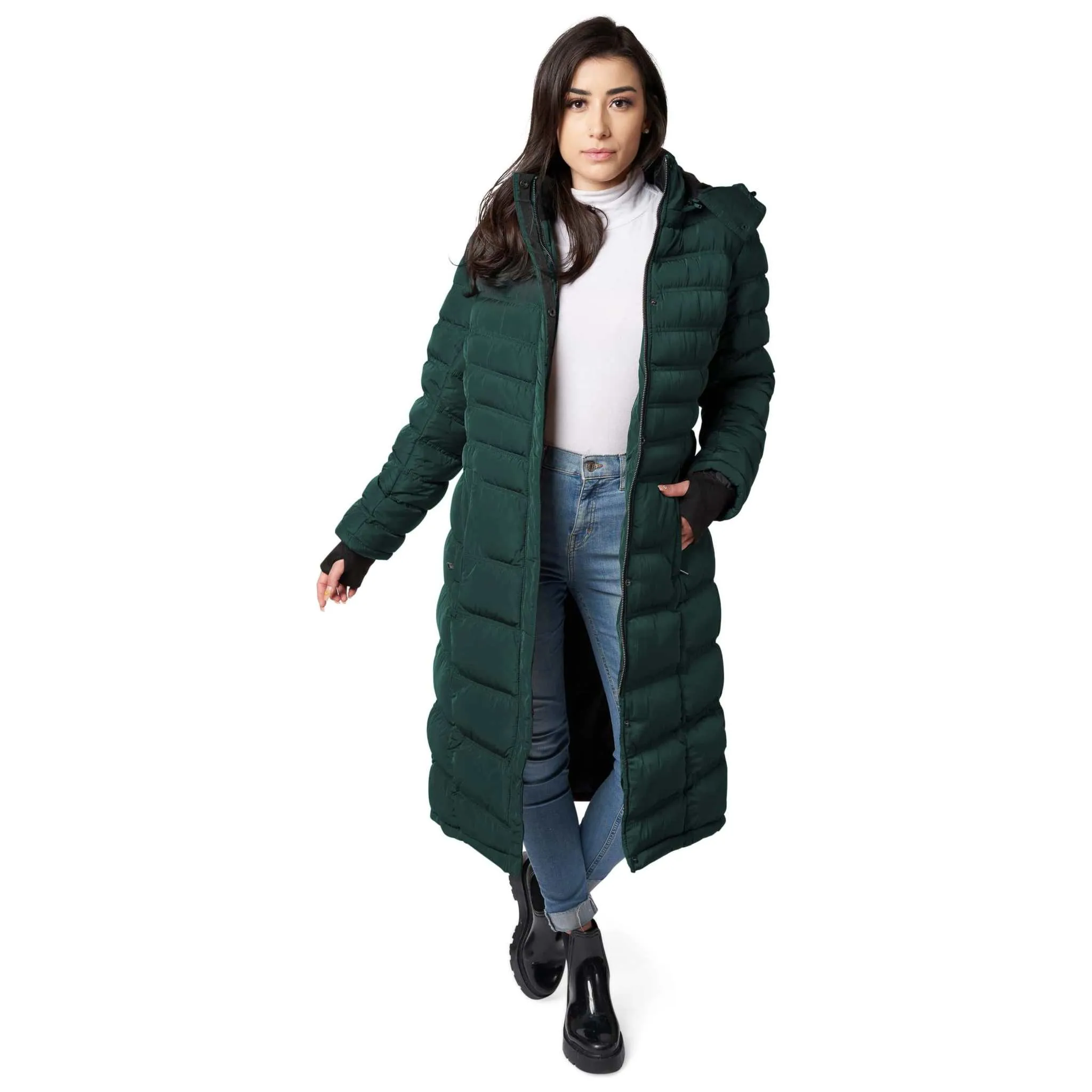 Women's Maxi Coat - Water-Resistant, Polar Fleece Lined, and Detachable Hood