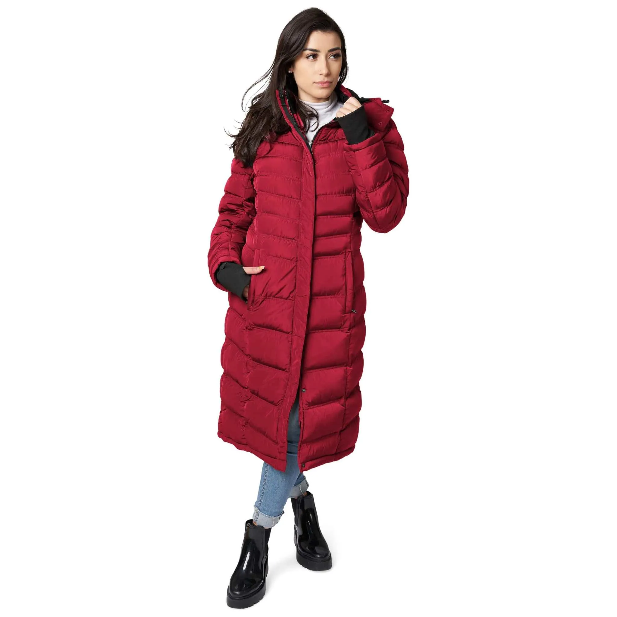 Women's Maxi Coat - Water-Resistant, Polar Fleece Lined, and Detachable Hood