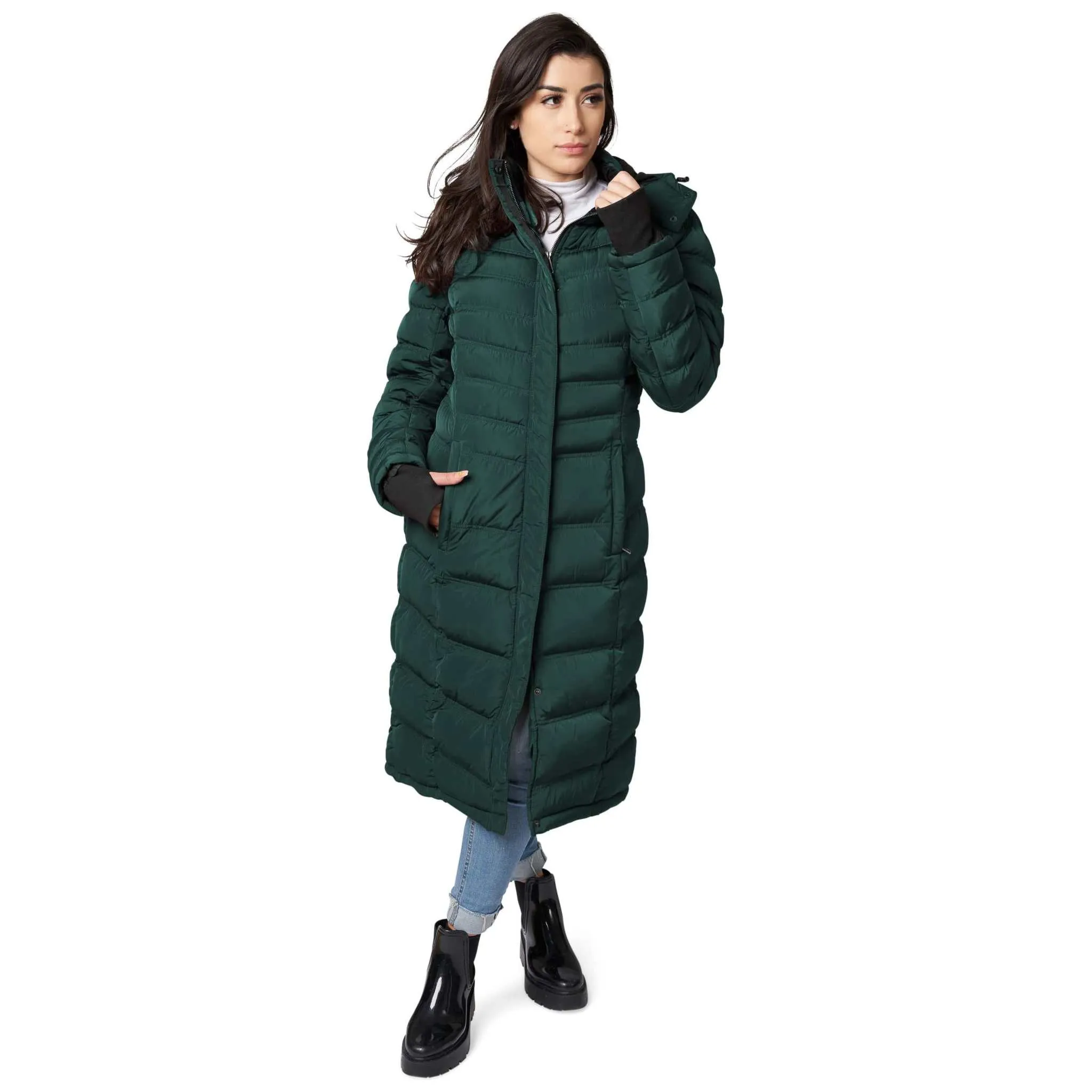 Women's Maxi Coat - Water-Resistant, Polar Fleece Lined, and Detachable Hood