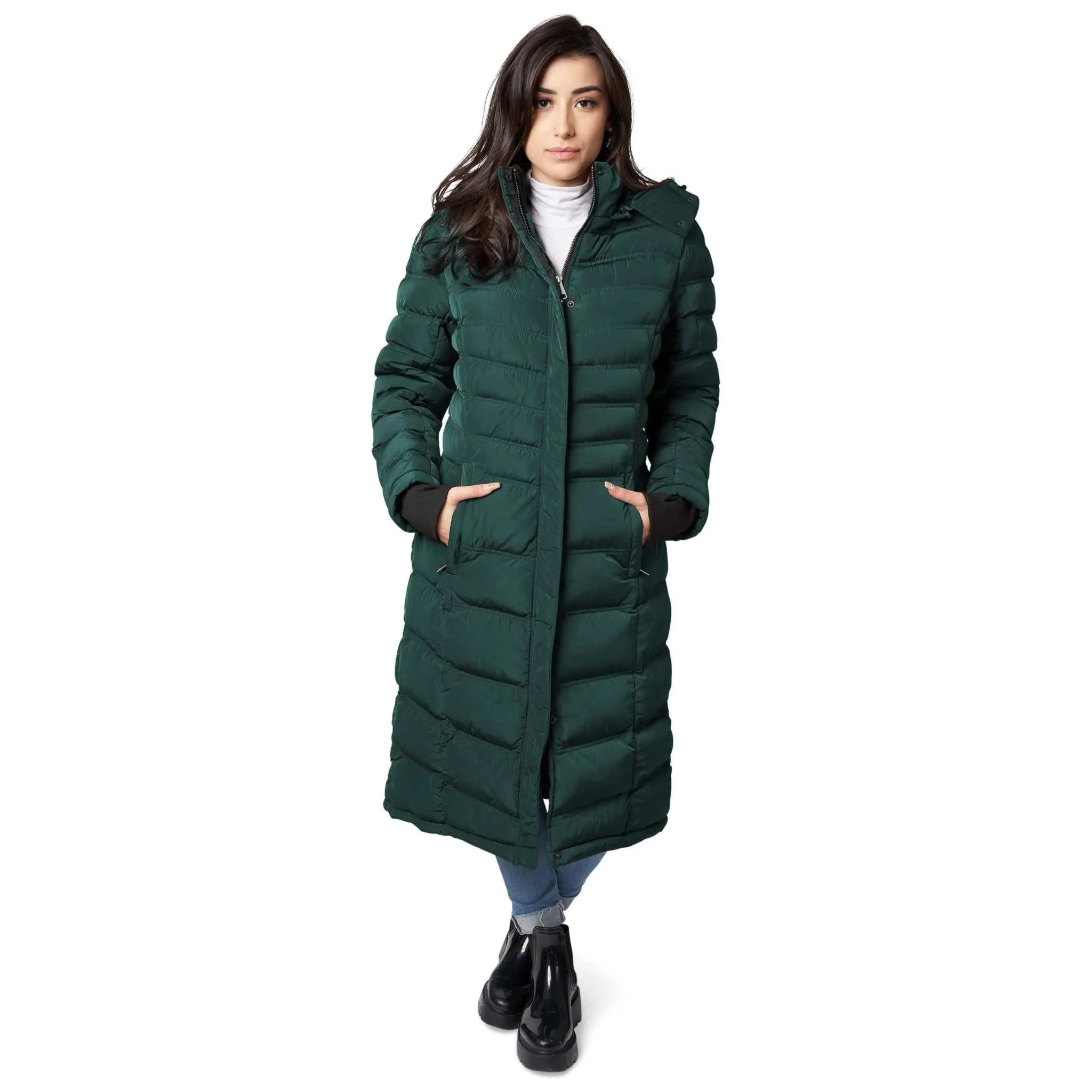 Women's Maxi Coat - Water-Resistant, Polar Fleece Lined, and Detachable Hood