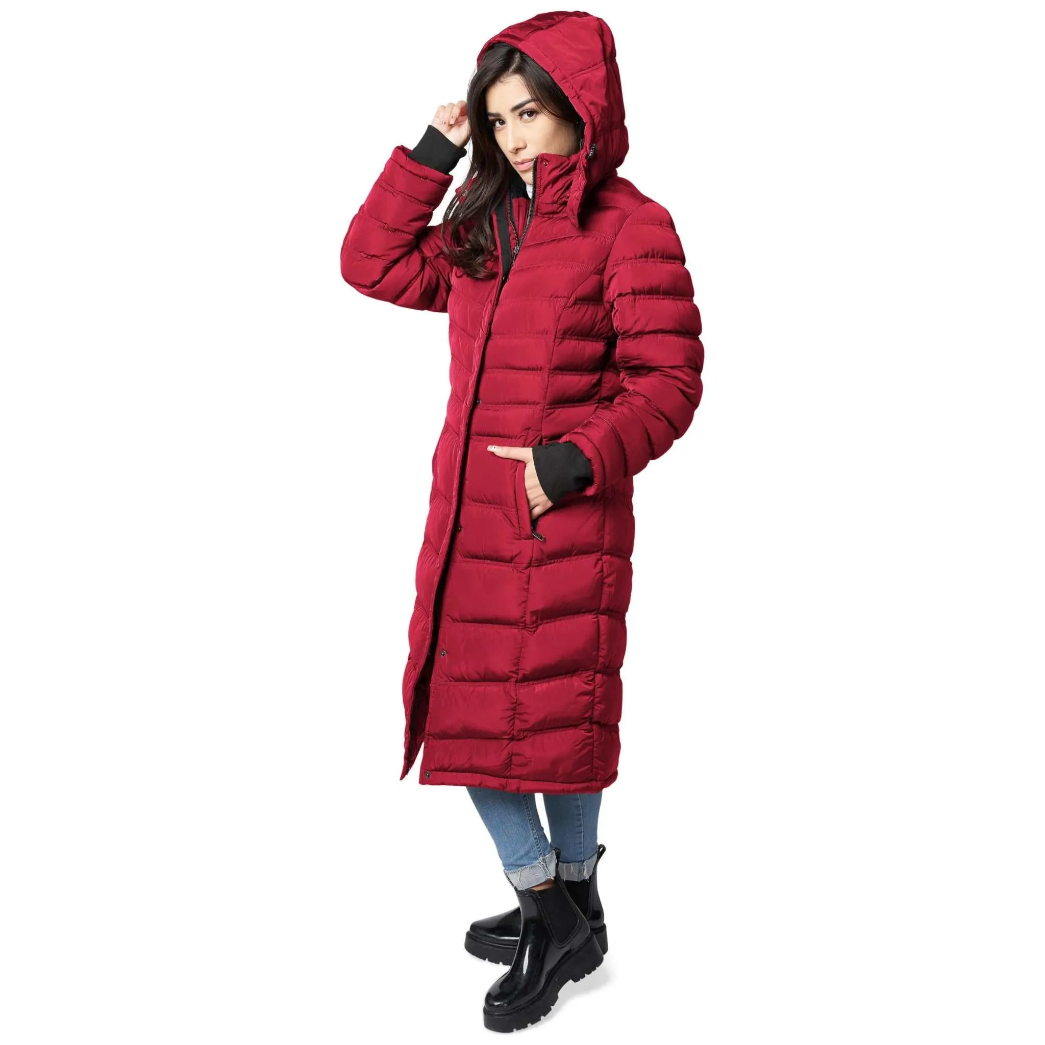 Women's Maxi Coat - Water-Resistant, Polar Fleece Lined, and Detachable Hood