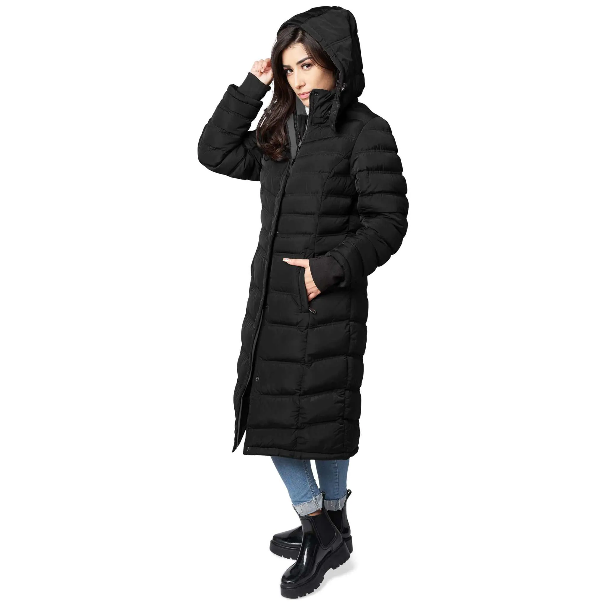 Women's Maxi Coat - Water-Resistant, Polar Fleece Lined, and Detachable Hood