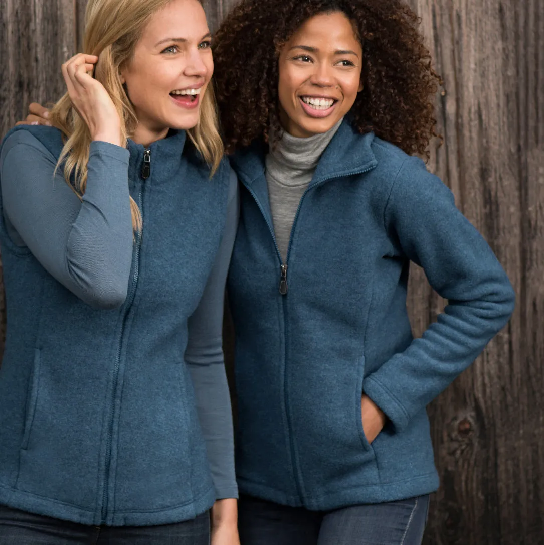 Women's Zip Jacket - 100% Organic Wool Fleece - Atlantic (XS-L)