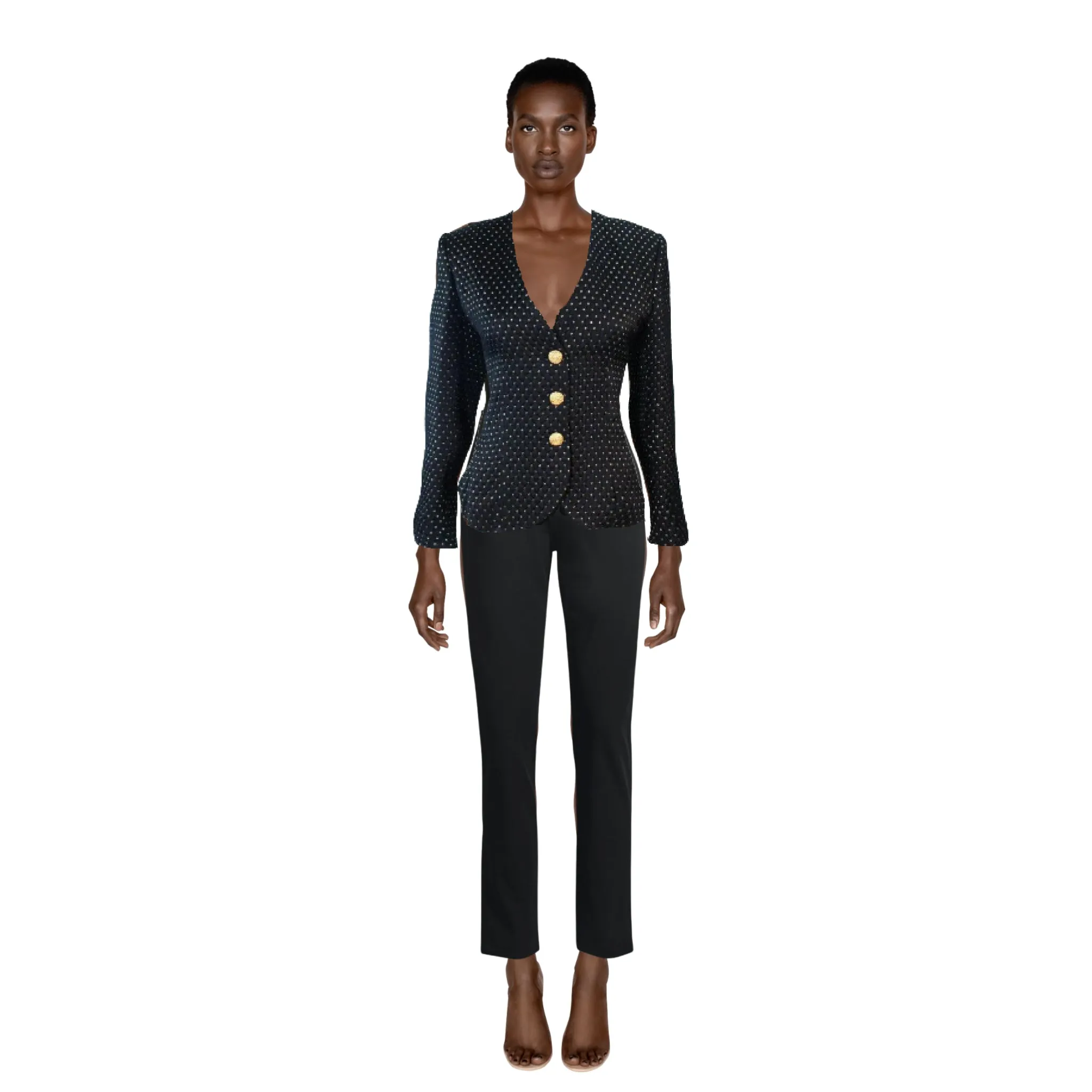 YVES SAINT LAURENT Black and Gold Metallic Jacket | Size 10